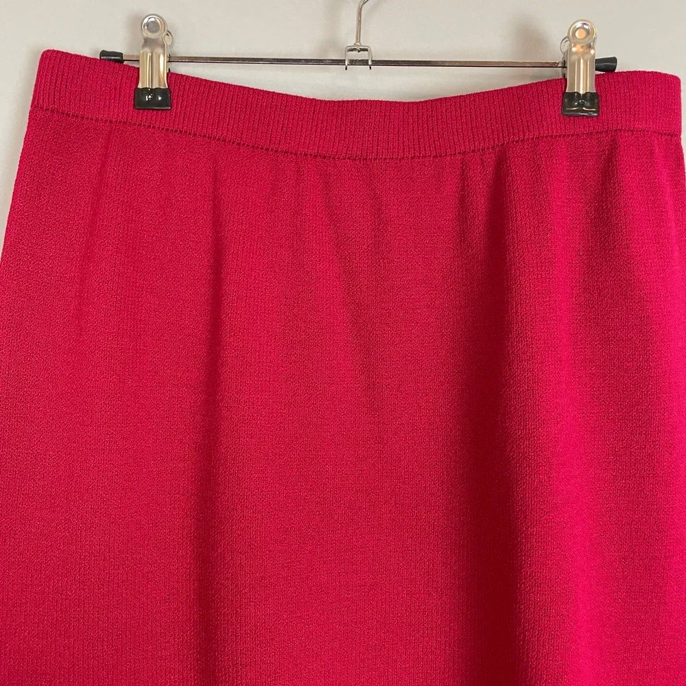 St John Collection Marie Gray Pencil Skirt Red Santana Knit Elastic Waist Sz 14